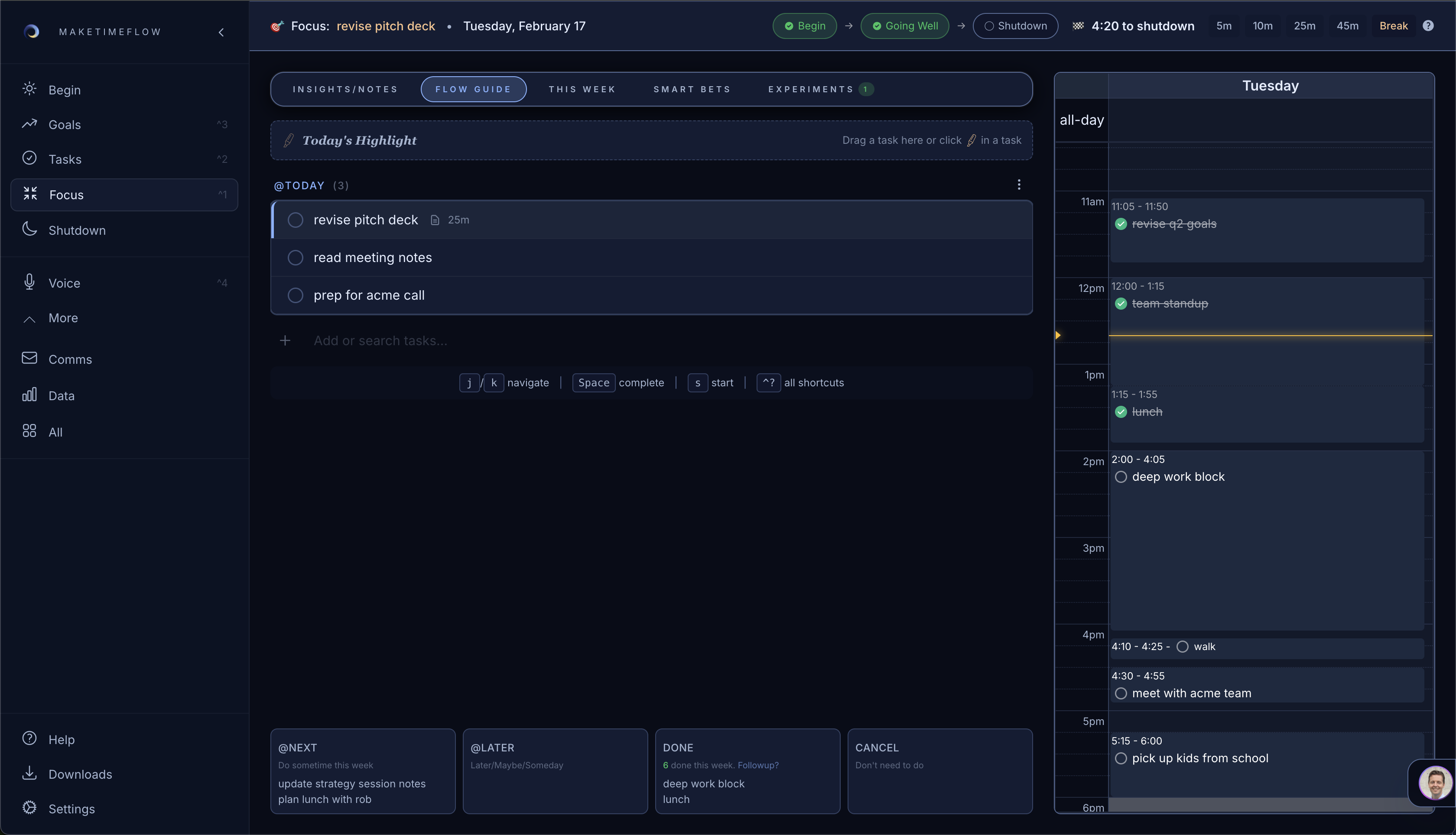 MakeTimeFlow Focus Dashboard